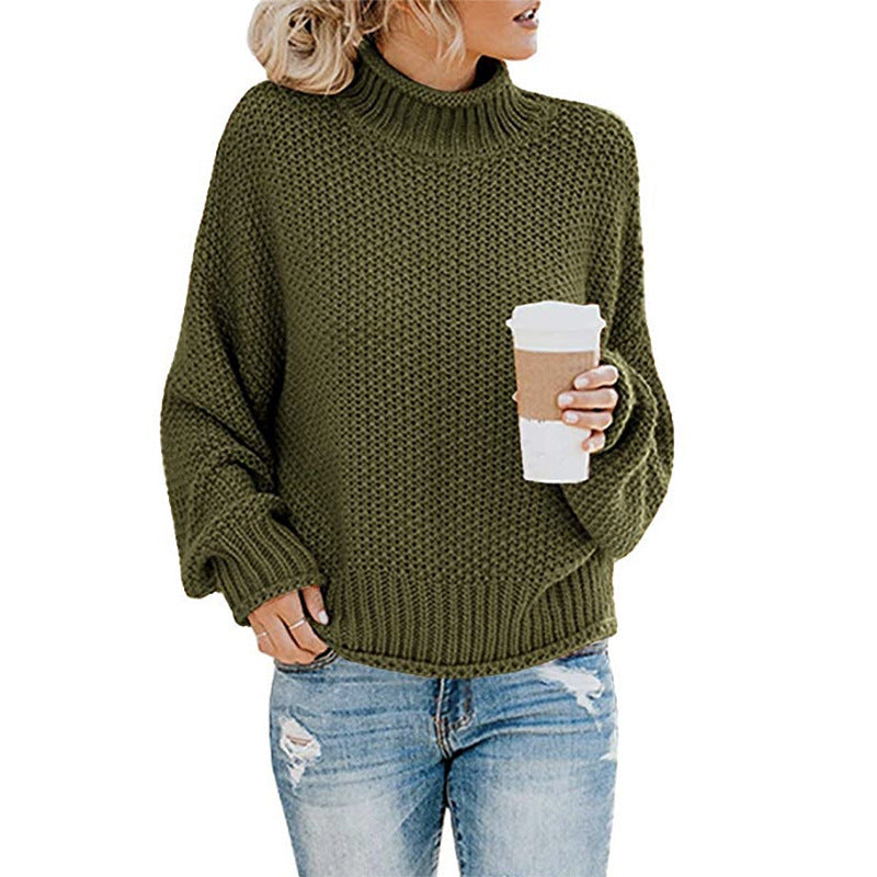Solid Turtleneck Pullover Sweater