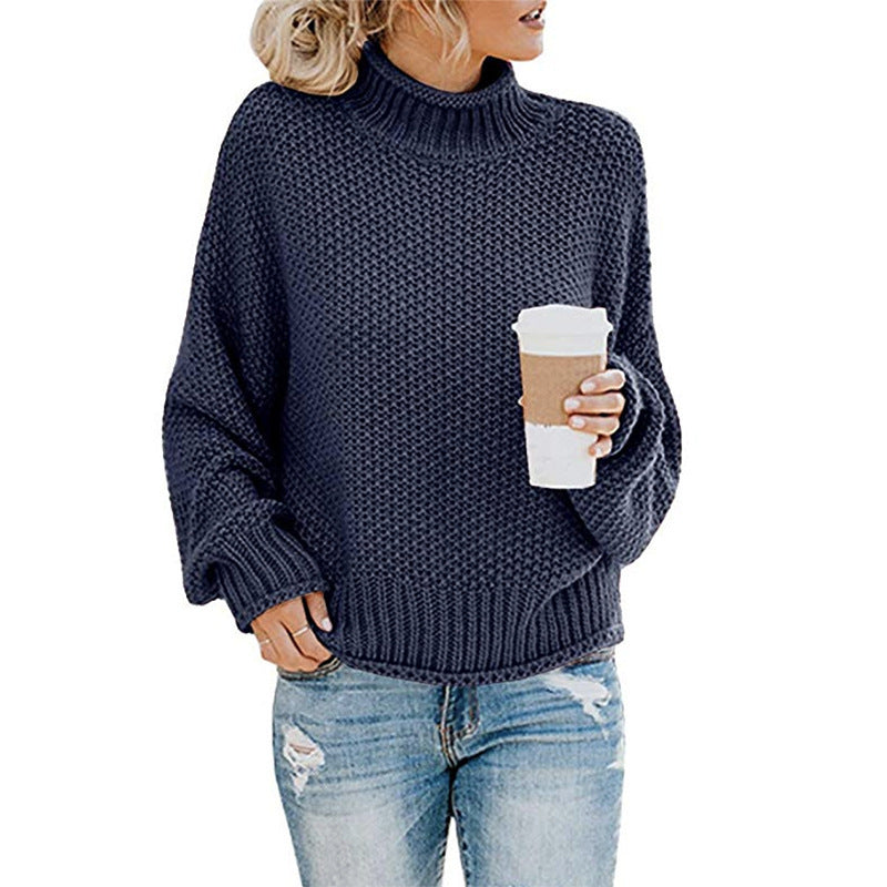 Solid Turtleneck Pullover Sweater