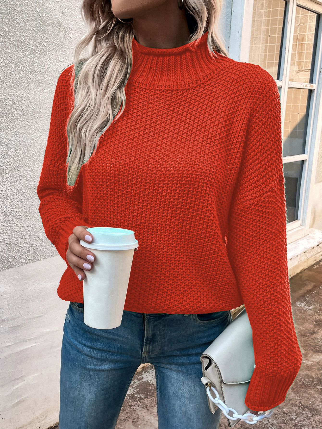 Solid Turtleneck Pullover Sweater