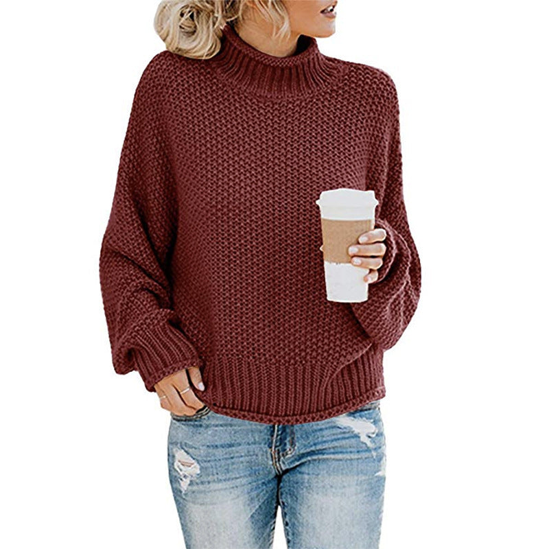Solid Turtleneck Pullover Sweater