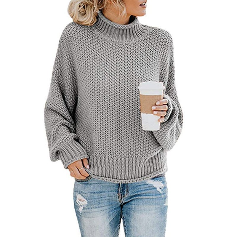Solid Turtleneck Pullover Sweater
